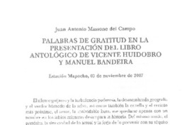 Palabras de gratitud en la presentación del libro antológico de Vicente Huidobro y Manuel Bandeira