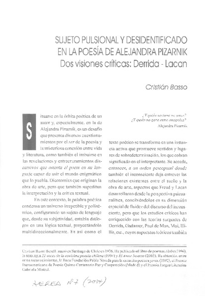 Sujeto pulsional y desidentificado en la poesía de Alejandra Pizarnik