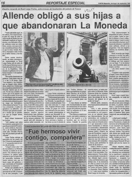Allende obligó a sus hijas a que abandonaran La Moneda : [entrevista]