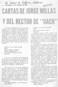 Cartas de Jorge Millas y del rector de "UACH".