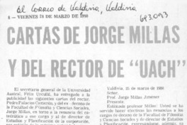 Cartas de Jorge Millas y del rector de "UACH".