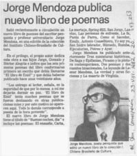 Jorge Mendoza publica nuevo libro de poemas.
