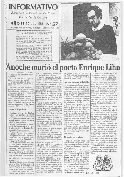 Anoche murió el poeta Enrique Lihn.