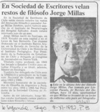 En Sociedad de Escritores velan restos de filósofo Jorge Millas.