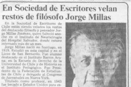 En Sociedad de Escritores velan restos de filósofo Jorge Millas.