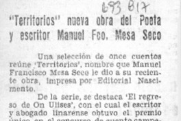 Territorios" nueva obra del poeta y escritor Manuel Fco. Mesa Seco.