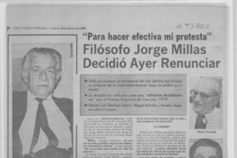 Filósofo Jorge Millas decidió ayer renunciar: [entrevista]