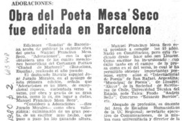 Obra del poeta Mesa Seco fue editada en Barcelona.