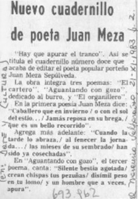 Nuevo cuadernillo de poeta Juan Meza.