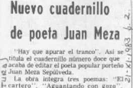 Nuevo cuadernillo de poeta Juan Meza.