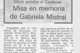 Misa en memoria de Gabriela Mistral.