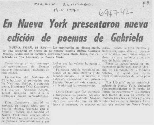 En Nueva York presentaron nueva edición de poemas de Gabriela.