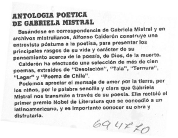 Antología poética de Gabriela Mistral.
