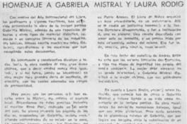 Homenaje a Gabriela Mistral y Laura Rodig