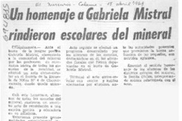Un homenaje a Gabriela Mistral rindieron escolares del mineral.