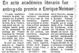 En acto académico literario fue entregado premio a Enrique Neiman.