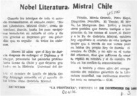 Nobel literatura, Mistral Chile.