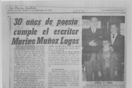 30 años de poesía cumple el escritor Marino Muñoz Lagos.