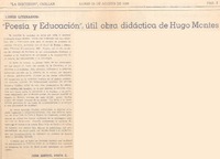 Poesía y educación", útil obra didáctica de Hugo Montes
