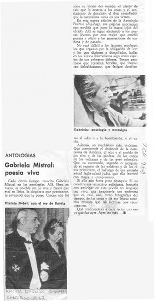 Gabriela Mistral: poesía viva.
