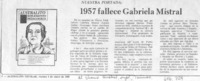 1957 fallece Gabriela Mistral.