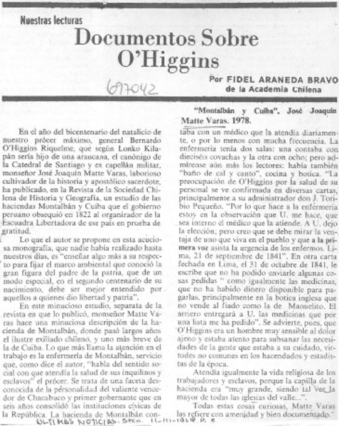 Documentos sobre O'Higgins