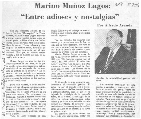 Marino Muñoz Lagos, "Entre adioses y nostalgias"