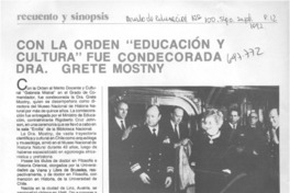 Con la orden "Educación y Cultura" fue condecorada Dra. Grete Motsny.