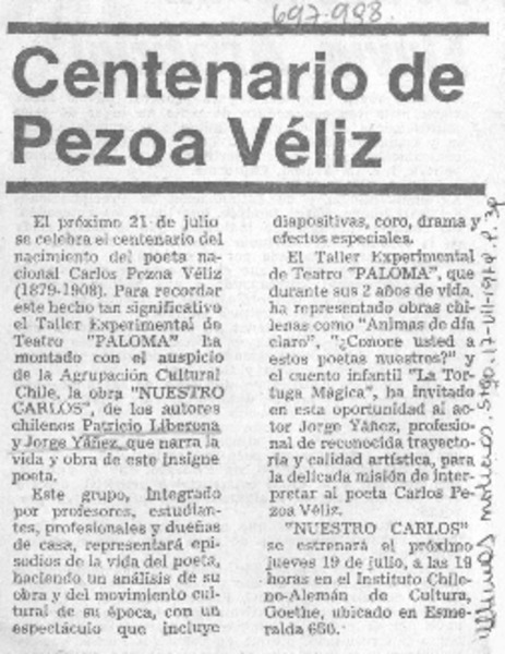 Centenario de Pezoa Véliz.