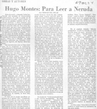 Hugo Montes, Para leer a Neruda