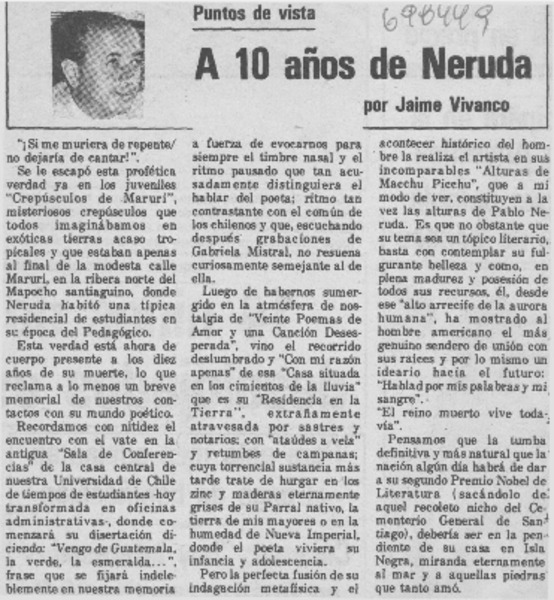 A 10 años de Neruda