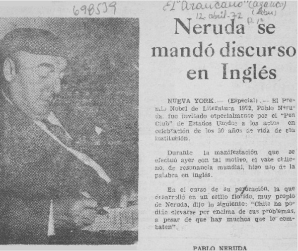 Neruda se mandó discurso en inglés.