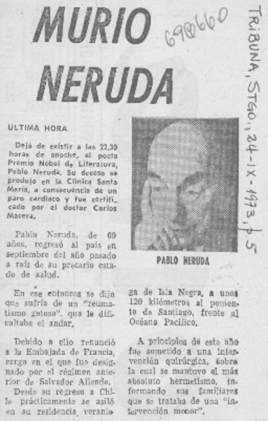 Murió Neruda.