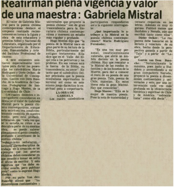 Reafirman plena vigencia y valor de una maestra: Gabriela Mistral.