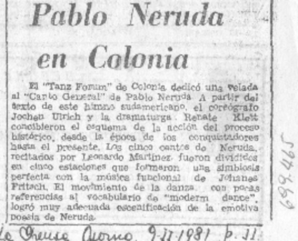 Pablo Neruda en Colonia.