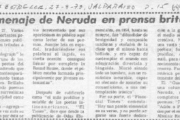 Homenaje de Neruda en prensa británica.