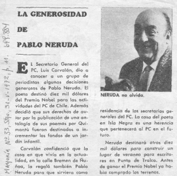 La Generosidad de Pablo Neruda.