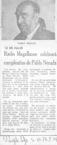Radio Magallanes celebrará cumpleaños de Pablo Neruda.