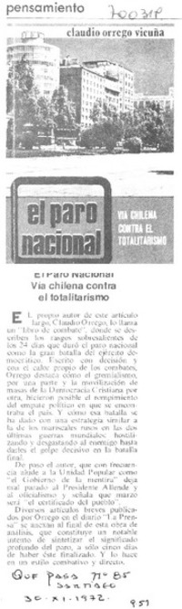 El Paro nacional, vía chilena contra el totalitarismo.