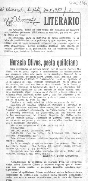 Horacio Olivos, poeta quillotano