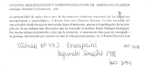 Estudios arqueológicos y antropológicos del Dr. Aureliano Oyarzún