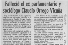 Falleció el ex parlamentario y sociólogo Claudio Orrego Vicuña.