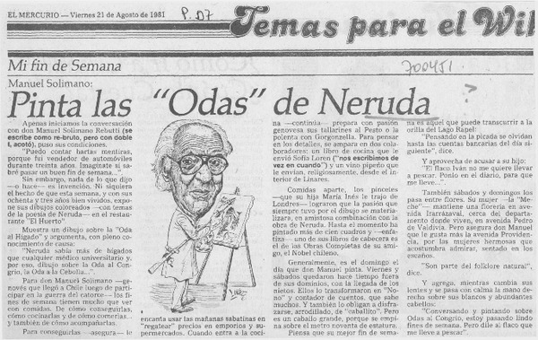 Manuel Solimano: pinta las "Odas" de Neruda.