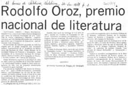 Rodolfo Oroz, Premio Nacional de Literatura.