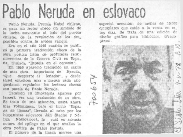 Pablo Neruda en eslovaco.