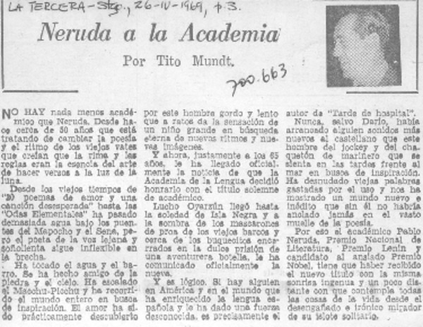 Neruda a la Academia