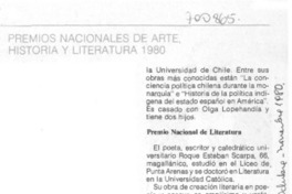 Premios nacionales de arte, historia y literatura 1980.