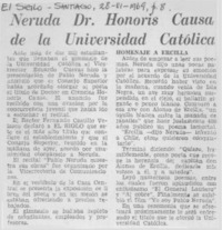 Neruda Dr. honoris causa de la Universidad Católica.