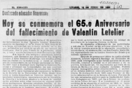 Hoy se conmemora el 65° aniversario del fallecimiento de Valentín Letelier