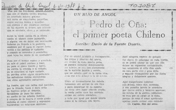 Pedro de Oña, el primer poeta chileno